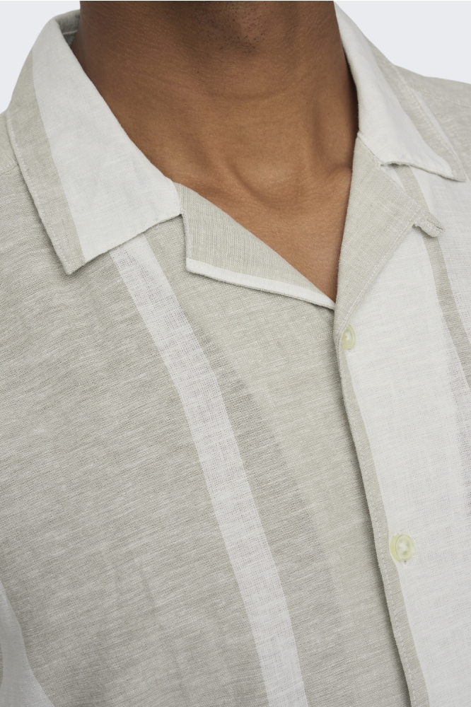 ONSCAIDEN SS STRIPE LINEN RESORT NO 22026109 VINTAGE KHAKI